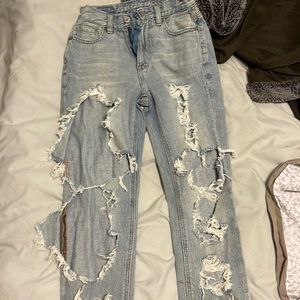 american eagle mom jeans; extremely ripped